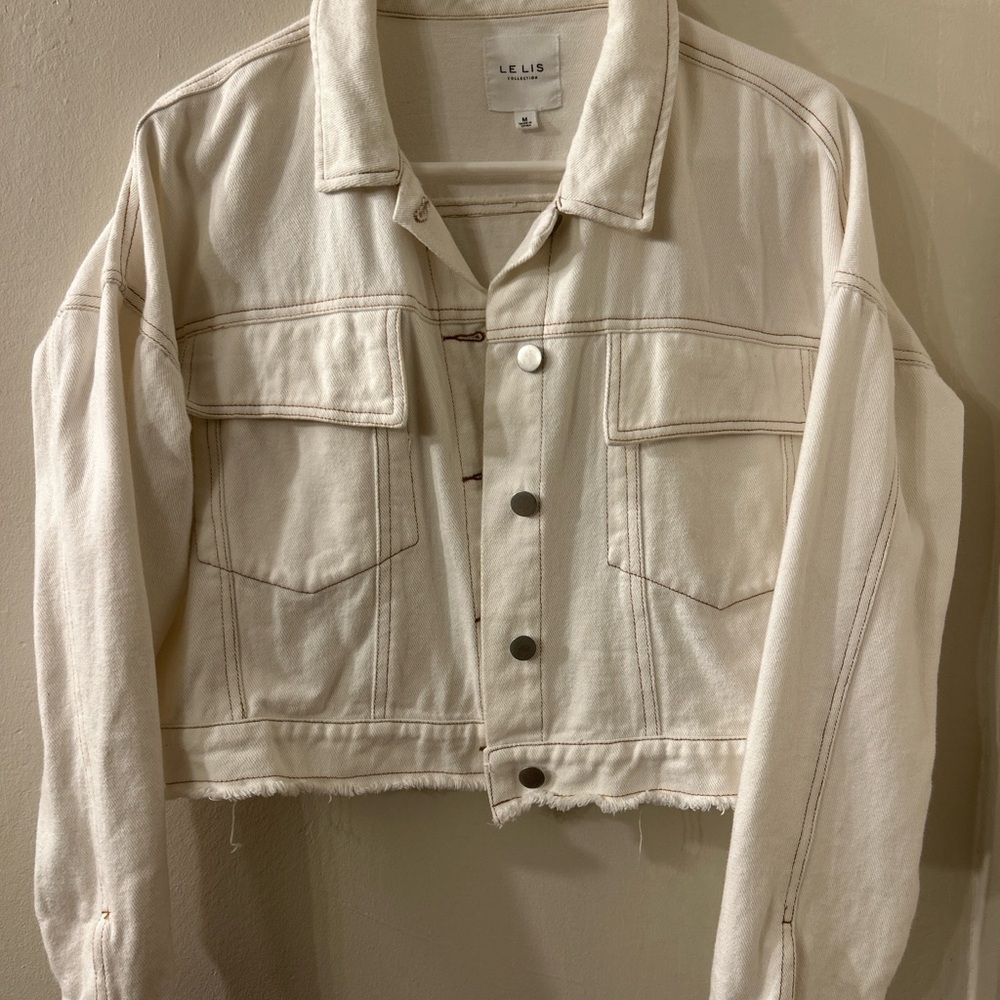 Le Lis Women's Cream Denim Jacket Oversized Cropped